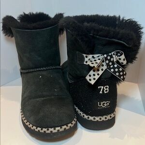 UGG Black Boots with Polka Dot Bow